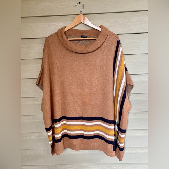 Talbots Sweaters - TALBOTS Sabrina poncho sweater preppy classic fall tan navy mustard EUC sz M/L